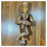 Indian Painted Figure - Gandharva with Drum | Indian hand-carved, hand-painted wooden figure of a ce