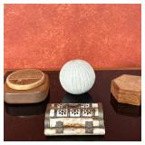 (4pc) Trinket Boxes & Decorative Ball | White bone carved decorative ball: diameter 4.5” Floral desi