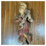 Indian Painted Figure - Gandharva with Lute | Indian hand-carved, hand-painted wooden figure of a ce