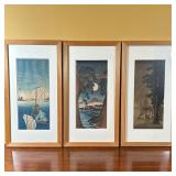 (3pc) Multiple Artists (Japanese, 19th & 20th c.), Woodblock Prints | Scene of boats on a river (lik