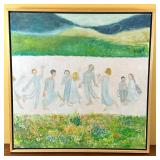 Unknown Artist, Oil Painting - "Pale People in Big Space" | Original artwork of people seemingly dan