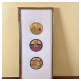 Indian Folk Art/Paintings | Indian folk art/paintings on round disks, framed together in a gold pain