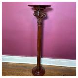 Mahogany Column Pedestal - 2/2 | Mahogany column pedestal/plant stand with ionic-style carved detail