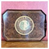 Mahogany & Burlwood Tray | Antique (20th c.) mahogany burlwood tray with handles and inlay marquetry