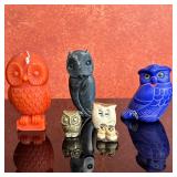 (6pc) Ceramic Figures - Owls | Collection of ceramic and other material owl figures, including: Tall