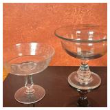 (2pc) Footed Compotes/Bowls | Large cut glass crystal footed compote/bowl Small etched glass footed 