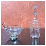 (2pc) Sterling Silver/Glass Creamer & Glass Decanter | Antique (early 20th c.) Frank Whiting & Co. c
