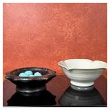 (3pc) Simon Pearce Crackle Bowl & Other Bowl | Possibly Simon Pearce celadon crackle pottery bowl: d
