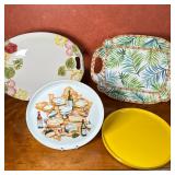 (4pc) Collection Of Serving Trays | Heller, by Massimo Vignelli, round yellow resin serving plate: d