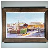 SIGNED HARBOR OIL PAINTING | Oil on canvas 20 x 30 in. Stretcher Signed lower right Attrib. to Rober