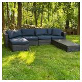 OUTDOOR PATIO SECTIONAL SOFA WITH CUSHIONS | Outdoor wicker sofa comprising of 4 sections - h. 26 x 