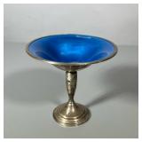 TOWLE ENAMELED STERLING SILVER CANDY DISH COMPOTE | Towle sterling compote with blue enamel decorati