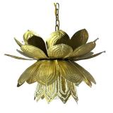 BRASS FLORAL FIXTURE | Stamped and hammered brass flower form lighting fixture. - h. 20 x dia. 20 in