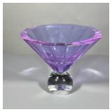 SIGNED MOSERS GLASS BOWL | 12-sided purple brown with ball base, signed by artist on bottom & marked
