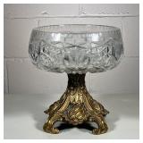 LOEVSKY & LOEVSKY CUT CRYSTAL COMPOTE | Large cut crystal bowl with cast brass base, marked on botto