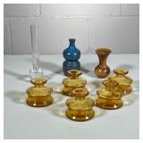 (8pc) Small Candle Holders | Including 4 matching mid century from Dansk Designs, France in an amber