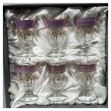 (6pc) HUNGARY BLOWN GLASSES | Set of 6 blown glass & decorated glasses in box, each glass: 3.75in h,