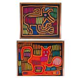 (2pc) COLOMBIAN MOLA TEXTILE ART | Set of 2 traditional Colombian MOLA textile artworks - h. 15.5 x 
