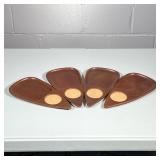 (4pc) Snack Trays | MCM Teak wood individual trays with cork drink coaster. - w. 5 x l. 10 in