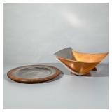(2pc) Mid Century Swedish Metal And Teak Bowl & Stand | 2-piece Swedish square bowl on stand - h. 5 