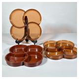 (3pc) MCM Snack Trays | Amber Dansk acrylic sectioned trays. - w. 10 x l. 10 in