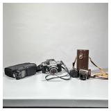 (3pc) Vintage Nikon Camera Plus Accessories | Nikon F camera body and lens Plus speed light 900 and 
