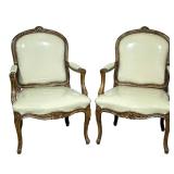 (2pc) PAIR OF LOUIS XVI STYLE ARMCHAIRS | Lewis Mittman Inc Louis XVI style armchairs having carved 