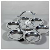 Serving Piece | 6-sectioned metal nut/candy serving tray with cat under handle on three feet. - h. 8