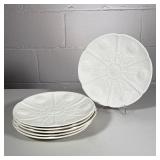 (6pc) WEDGWOOD PORCELAIN DISHES | Set of 6 flower relief decoration white porcelain plates by Wedgwo