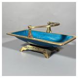 PAINTED BRASS DECORATIVE BASKET | Paint decorated brass basket with handle, painted fruit & “Israel”
