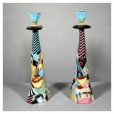 (2pc) PAIR LARGE DECORATIVE CERAMIC CANDLESTICKS | Pair of large decorative ceramic candlesticks, si