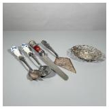 (6pc) Miscellaneous Silver | Salad serving pieces with porcelain handles, large sterling and wood ha