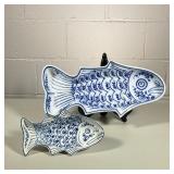 (2pc) FISH PLATTERS | Pair fish platter, larger in marked on bottom - h. 3 x w. 7.5 x l. 16 in (larg