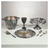 (7pc) SILVER PLATE ITEMS | Mixed silver plate items including: Gorham silver plate platter, ice buck