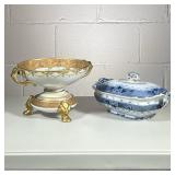 (2pc) Vintage hand-painted Nippon Bowl & Stand with gold accents. | Vintage high-quality hand-painte