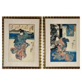 (2pc) JAPANESE WOODBLOCK PRINTS | Set of 2 Japanese woodblock prints in gilt frames 13.5 x 9.25 in. 