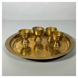 TURKISH COFFEE CUPS & PLATTER | Set of 4 brass Turkish coffee cups with matching platter - h. 1 x di