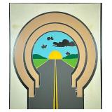 SIGNED MID CENTURY MIRRORED ARTWORK | Signed painted mirror artwork showing sunset over a road - h 4