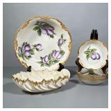 (7pc) Bowls | Medius sized bowl with gilt trim and purple grapes with 5 matching small bowls. Lenox 