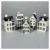 (5pc) KLM Collectibles | 5 different ceramic “houses” from KLM. - h. 4.4 in (tallest)