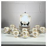 (29pc) WALTER KARISHAD DISHES | Including: 11 dessert plates, 10 teacups, and 8 saucers - dia. 7.5 i
