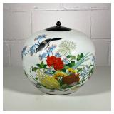 (1pc) Chinese Famille Rose Porcelain Ginger Jar | With wood lid signed on base - h. 8 x w. 9 x l. 9 