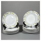 (12pc) Matching Plates And Bowls | 6 bowls and matching plates with blue flowers on rims. Dansk. Dim