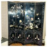 ASIAN FLOOR SCREEN | Having inlaid Pearl border, with carved stone bird, flower, and other decorativ
