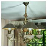 4 LIGHT ELECTRIFIED OIL LAMP CHANDELIER | Copper & brass 4 light electrified chandelier Dimensions: 