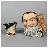 (2pc) ROYAL DOULTON TOBY JUGS | Including: large Merlin D 6529 and Pied Piper D 6462 - h. 8 x w. 8 x