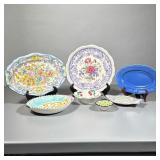 (7pc) Pottery | Two fish dishes one large and one small, small bowl with cherries, small trinket pol