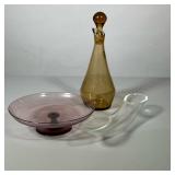 (3pc) Miscellaneous Glass Pieces | Auburn Oil or vinegar jar from Bloomingdale’s, petite cake plate 