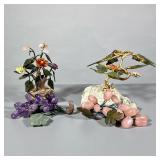 (4pc) Jade Bonsai Tree And Miscellaneous Glass Artwork | Bonsai Tree with gold branches is attached 