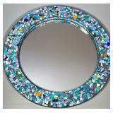 Mirror | Mosaic mirror with cut glass pieces and stone accents. - dia. 24 in